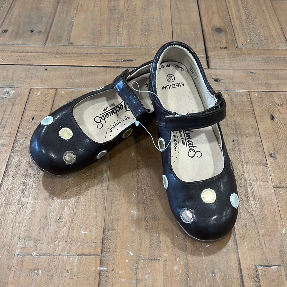 Footmates brown leather metallic dot shoes